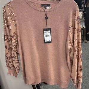Adrianna Papell Blush Sequin Sleeve Sweatshirt - NWT